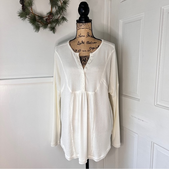 Free People Tops - Free People Leo Painted White Henley Thermal Top